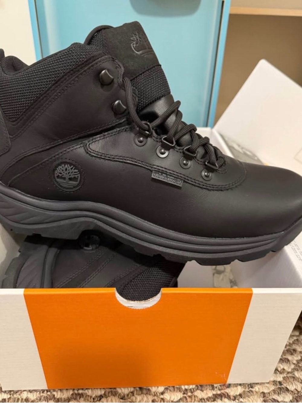 New Men’s Timberland Black Waterproof Leather Hiking Boots